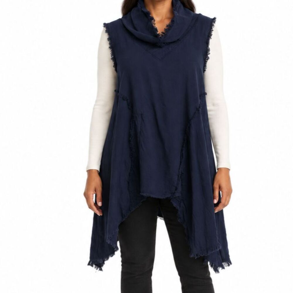 Cocoricooo Blue Oversized Boho Funnel neck Lagenlook tunic top Size Large